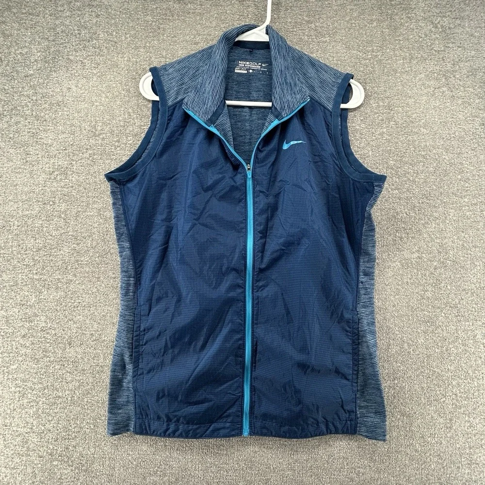 Nike Golf Tour Performance Vest Women Size Large Dri Fit Full Zip Blue